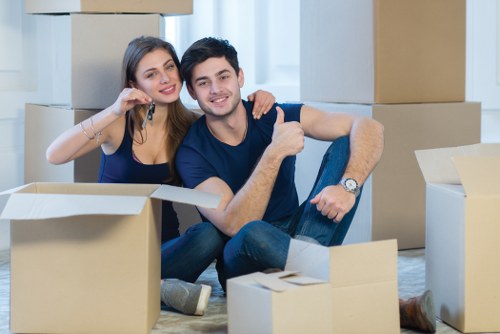 Local business office relocation with labelled boxes and desks